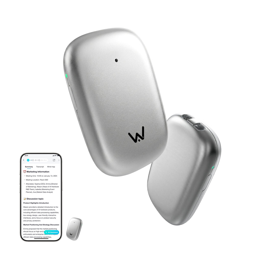 WaveNote Tag AI Recorder AI Transcribe & Summarize, Real-Time Interpretation, Multi-Speaker Voice Recognition,Support 112 Languages