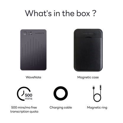 Grabadora de voz WaveNote con IA, transcripción y resumen con IA, compatible con 112 idiomas, 64 GB de memoria para reuniones, conferencias y llamadas