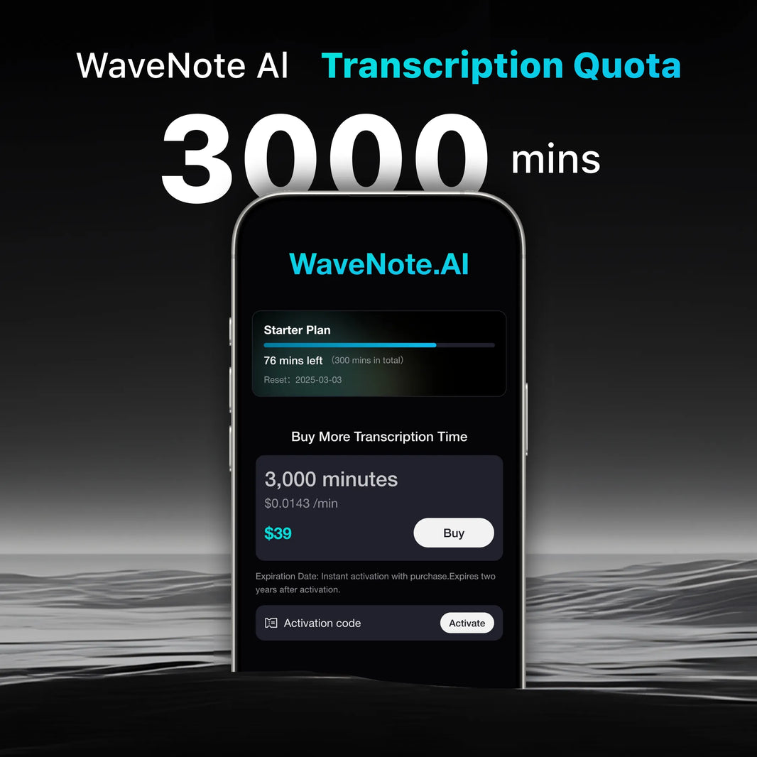 Cuota de transcripción de IA de WAVENOTE (3000 minutos) 