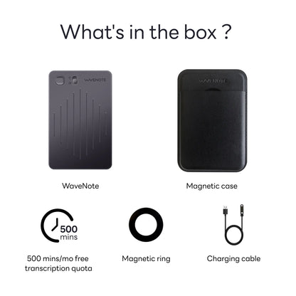 Grabadora de voz WaveNote con IA, transcripción y resumen con IA, compatible con 112 idiomas, 64 GB de memoria para reuniones, conferencias y llamadas