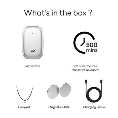 WaveNote Tag AI Recorder AI Transcribe & Summarize, Real-Time Interpretation, Multi-Speaker Voice Recognition,Support 112 Languages