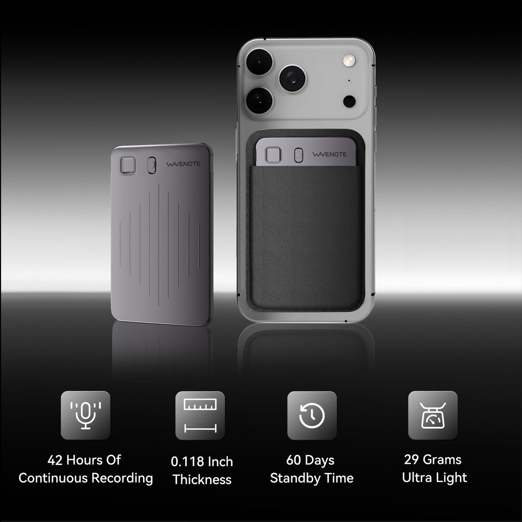 Grabadora de voz WaveNote con IA, transcripción y resumen con IA, compatible con 112 idiomas, 64 GB de memoria para reuniones, conferencias y llamadas